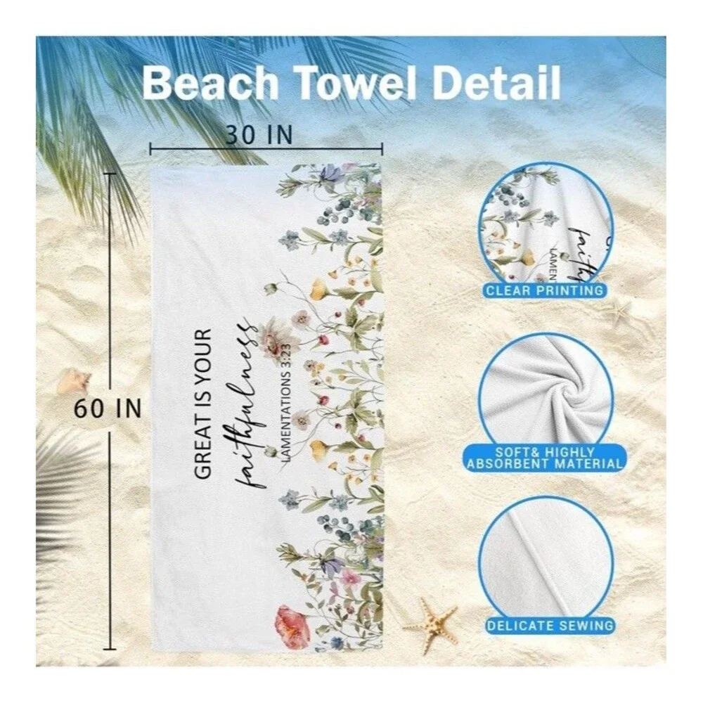 Christian Wildflower Beach Towel, Inspirational Bible Verse Beach Towels Over...